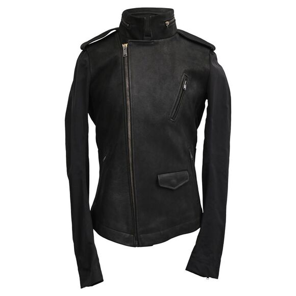 Rick Owens Stooges Secret Hood Biker Jacket in Black Calf Leather